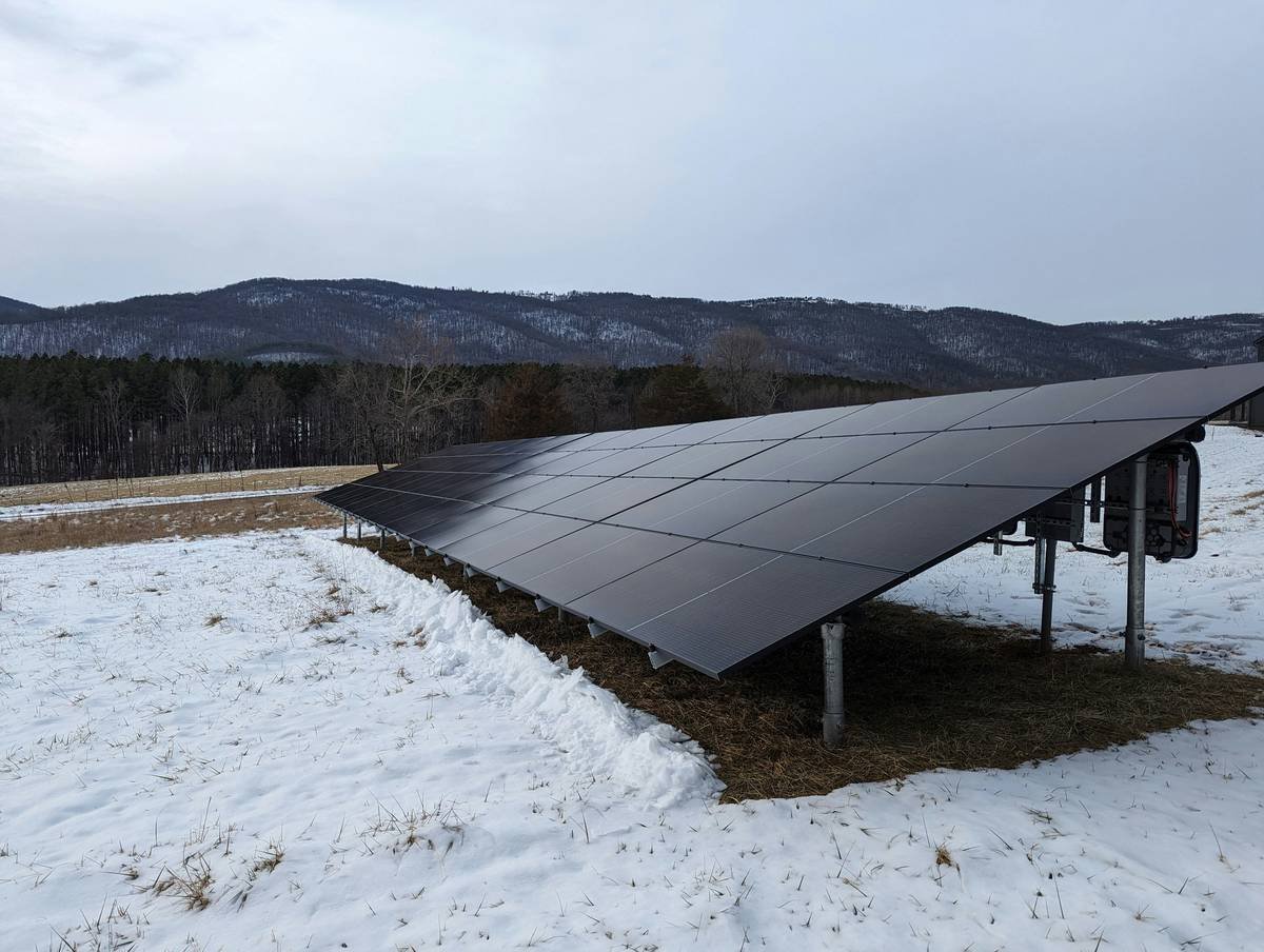A ground-mounted solar array we installed in the winter.