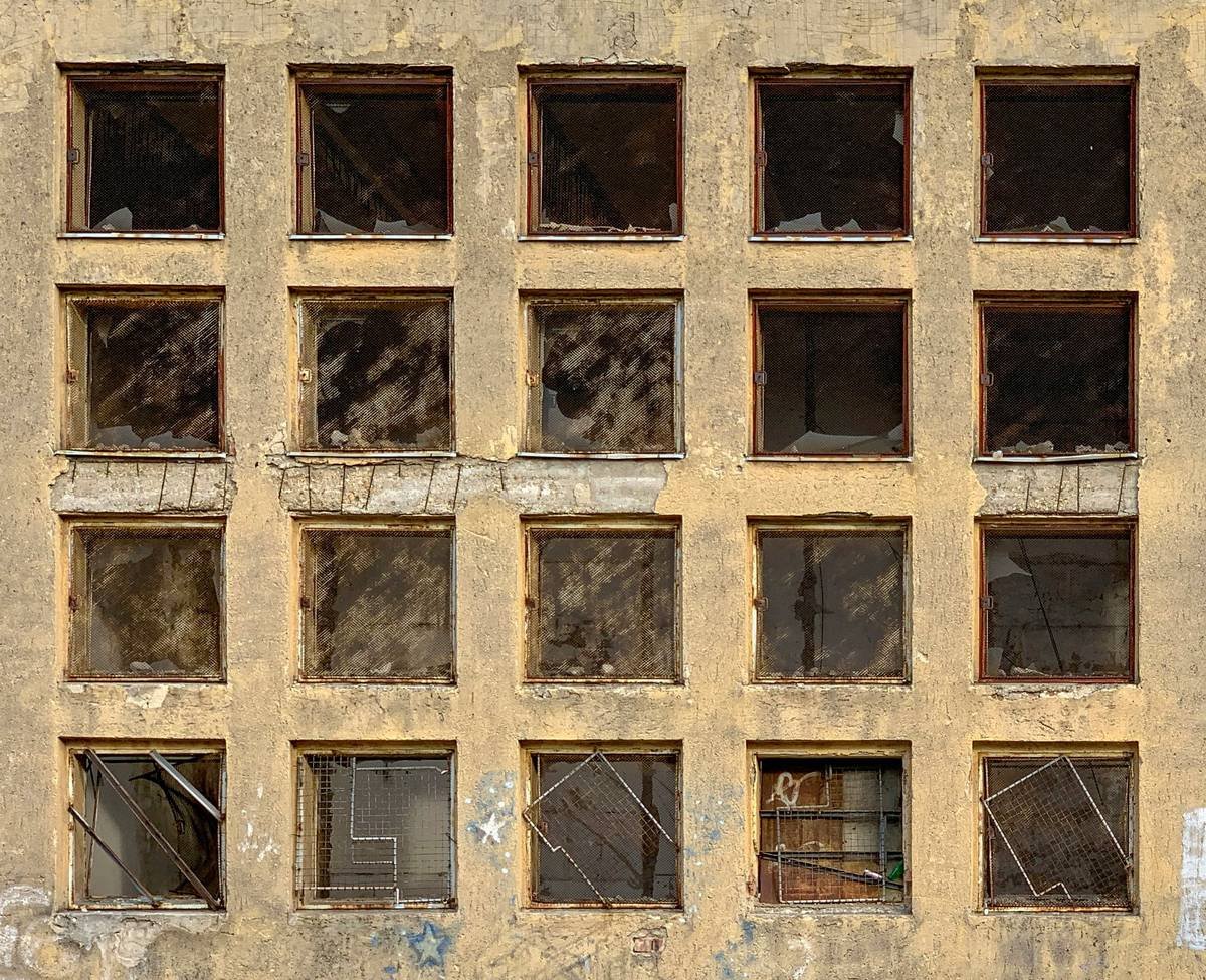 An abandoned factory building outside of the city.