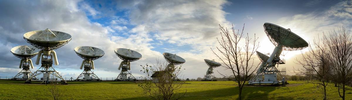 Radio telescopes at the Mullard Radio Observatory just outside Cambridge